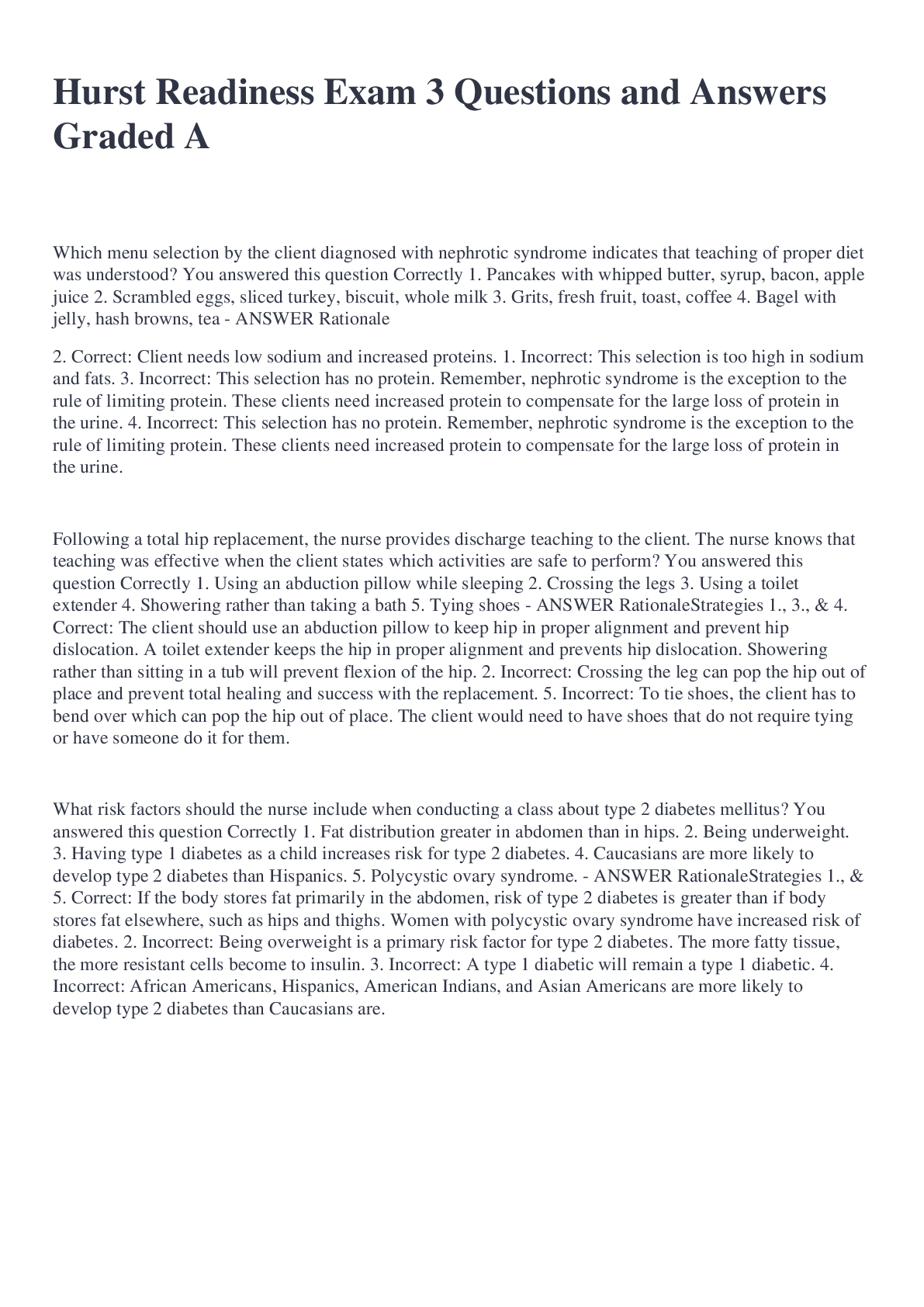 Preview image for Hurst Readiness Exam 3 Questions and Answers Graded A